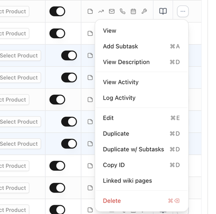The task menu