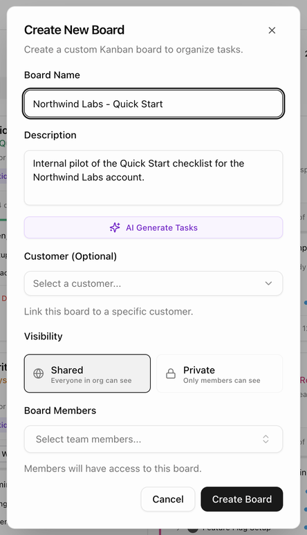 The Create New Board dialog