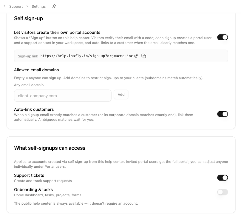 The Self sign-up cards