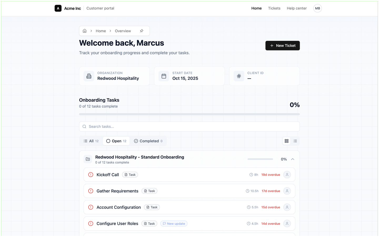 The Home dashboard in the portal