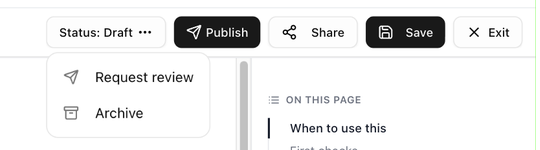The status menu in the editor