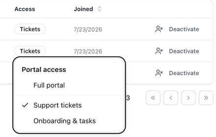 The Portal access menu on a portal user