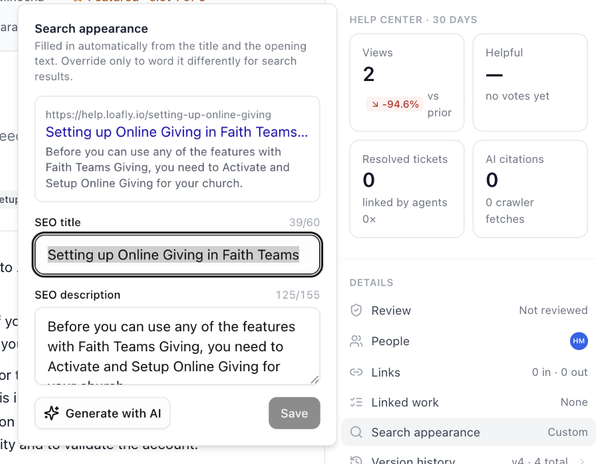 The Search appearance panel