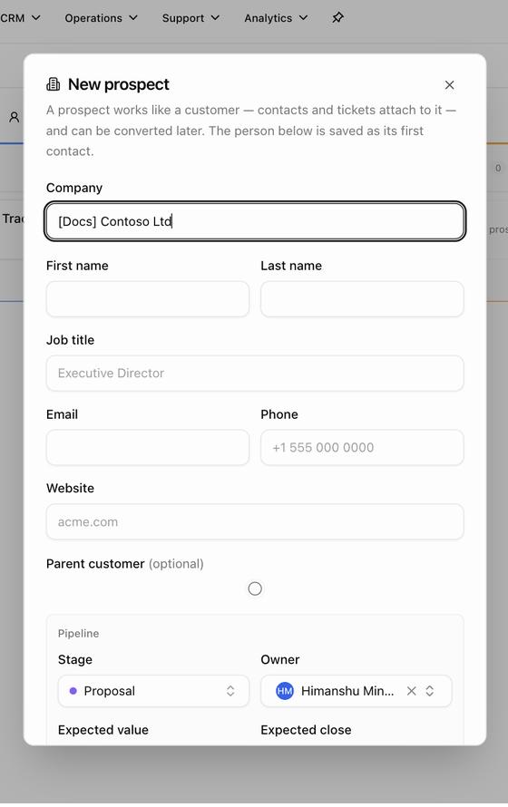 The New prospect dialog